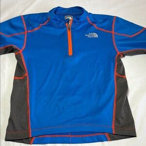 The North Face Blue and Orange Quarter-Zip bike shirt, size small (7/8)